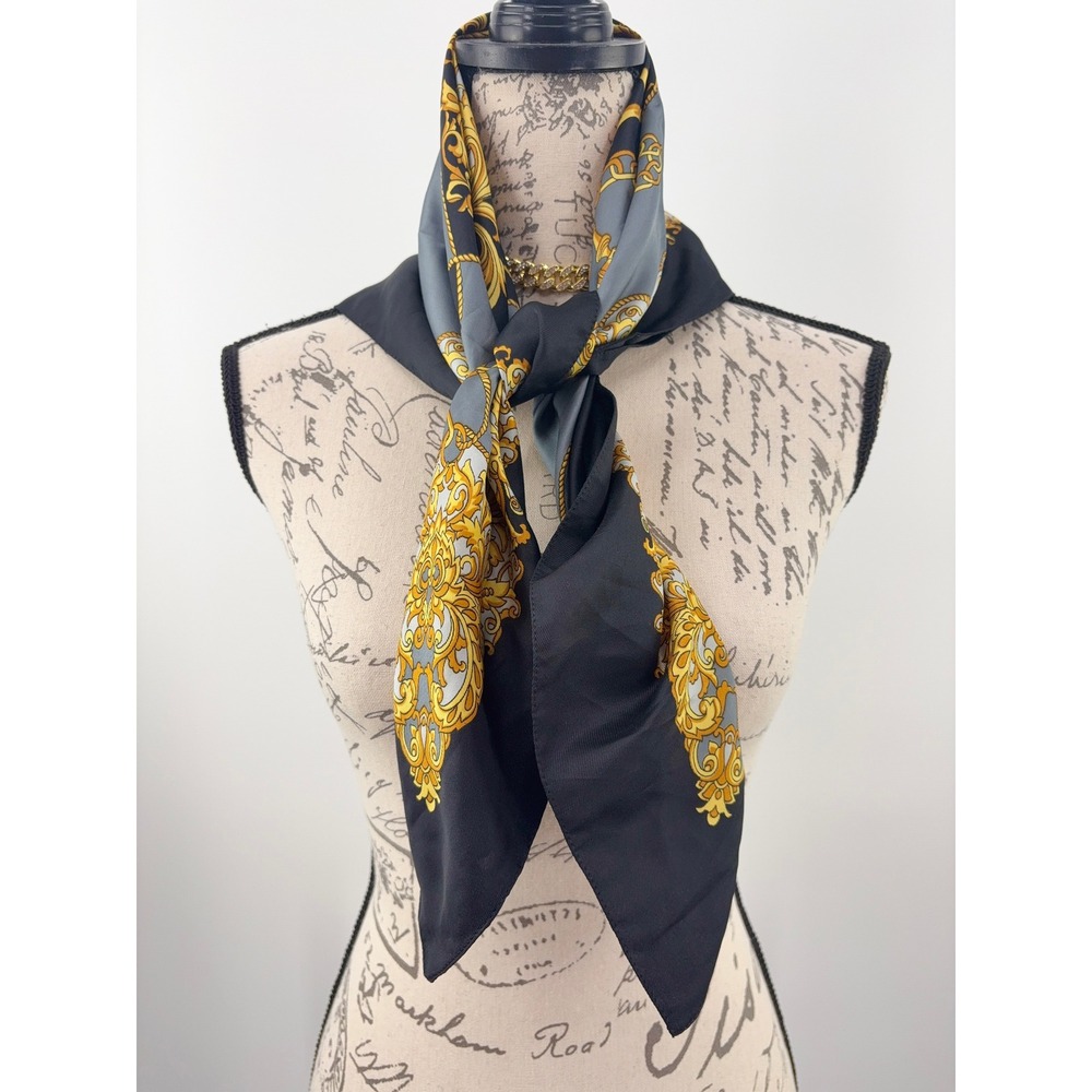 Tie Rack Art of the Scarf Italian Square Scarf Gold Baroque Crest Print